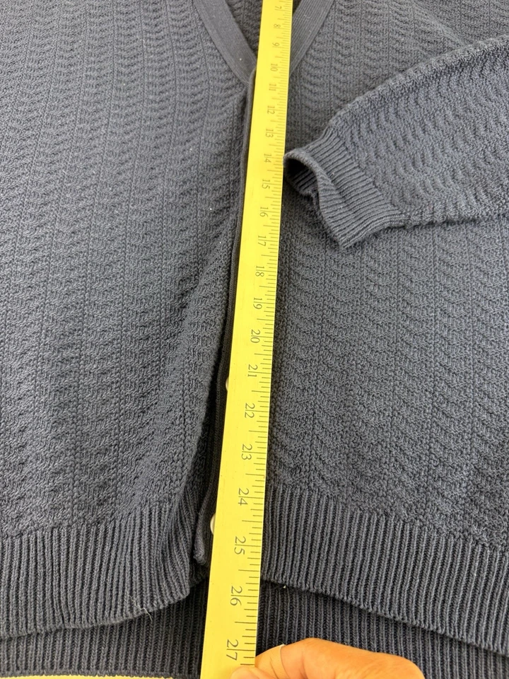 Made USA Vintage Trader Bay Button Hand Framed Cardigan Knit Large Sweater Navy - Image 3 of 4