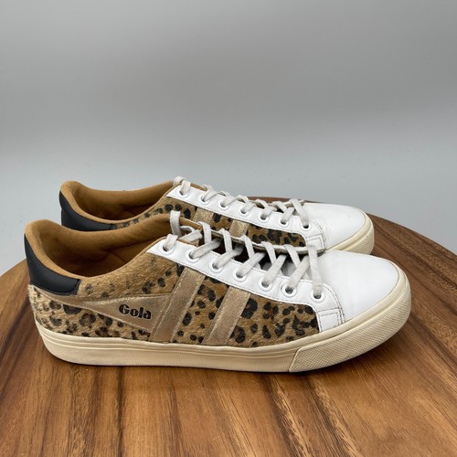 Gola Orchid II Africa Shoes Womens 9 Furry White Leopard Gold Casual Sneakers