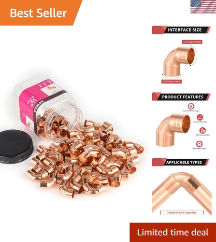 Pro 50-Pack 1/2" Copper 90° Elbow Fittings - NSF-61 Certified Durable Plumbing
