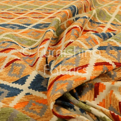 Moderner kleiner Kelim Azteken Muster orange grün Chenille Vorhang Polsterstoff