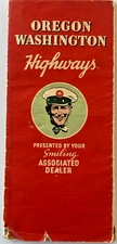 Gas Station Map OREGON WASHINGTON HIGHWAYS 1936 Smiling Associated Dealer 5F