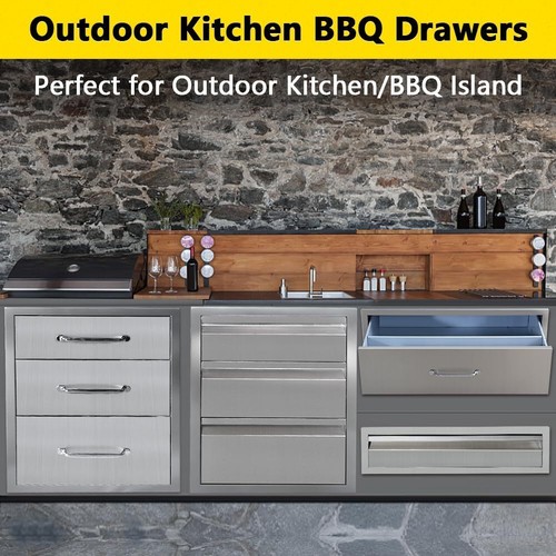 Outdoor Kitchen Stainless Steel Triple Access Drawers with Flush Mount Handle - Picture 7 of 7