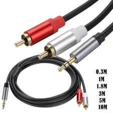 3.5mm Stereo Audio Jack To 2 RCA Twin Phono Headphone Plug 24K AUX Gold Cable AV