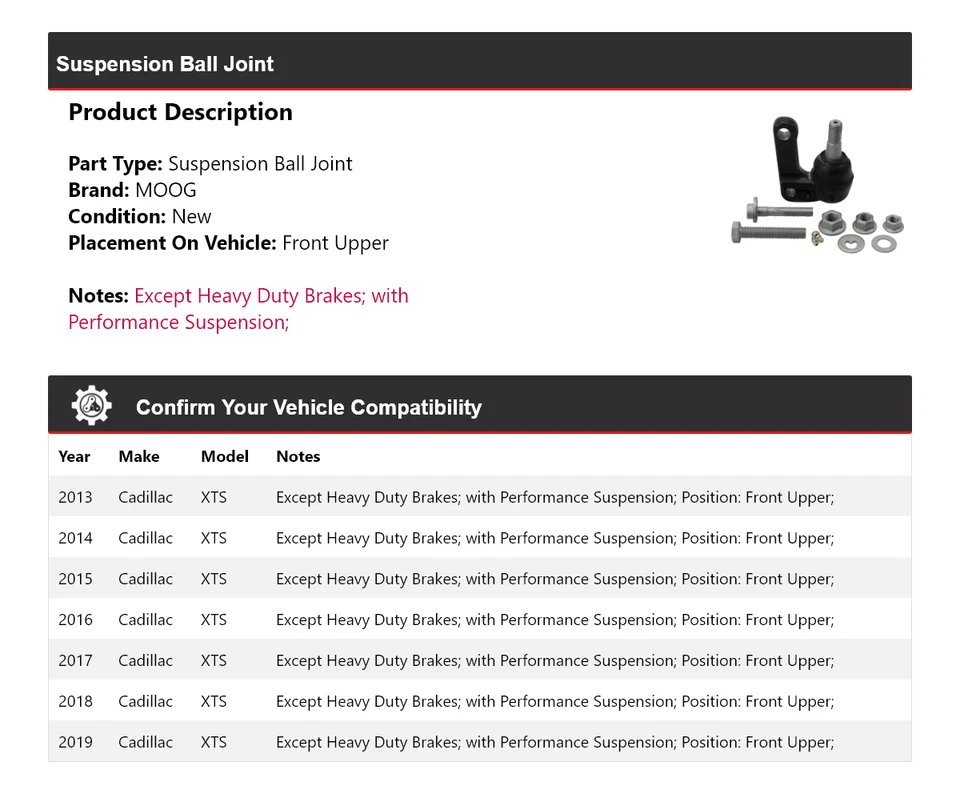 Rótula de suspensión delantera superior MOOG 2013 2014 2015 para Cadillac XTS 2013-2019 Foto 2 de 4