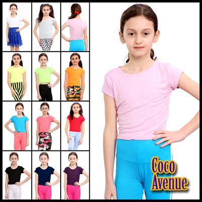 Kinder Kurzarm Crop Top Mädchen Uni Stretchig Sommer Basic T-Shirt 3-13 Jahre