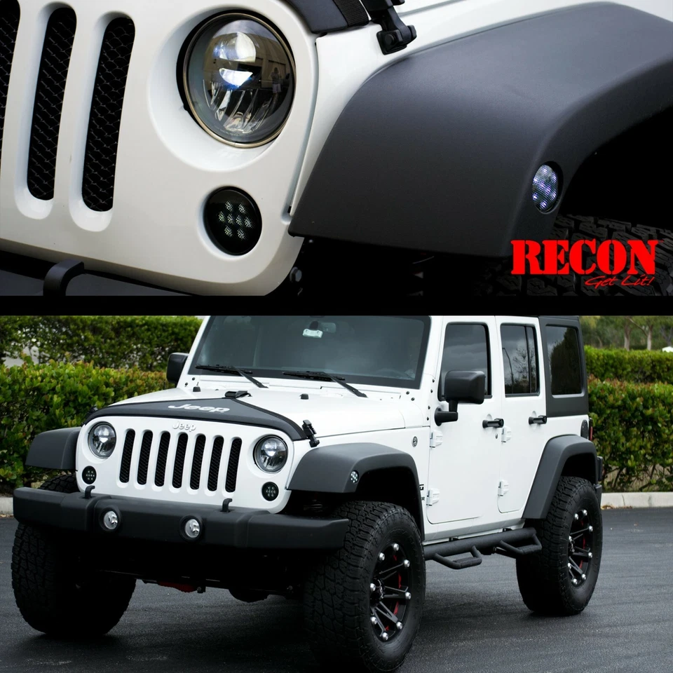 Señales de giro LED delanteras redondas Recon 264134BK para Jeep Wrangler JK 2007-2018 Foto 3 de 4