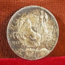 Coin Italy Italia Vittorio Emanuele III 1 Lira Quadriga Veloce 1913