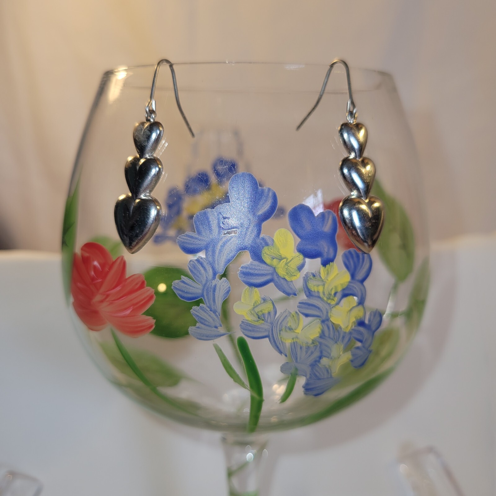 Stack Heart Dangling Earrings Silver  Tone Concep… - image 3