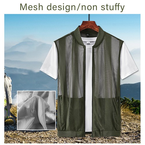 Mens Summer Mesh Fishing Vests Quick Drying Outdoor Hiking Sleeveless Waistcoat - Picture 3 of 23