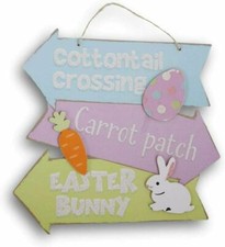 Easter Stacked Directional Wall Signs Glittery Welcome Easter Bunny Carrot Decor
