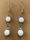 925 Sterling Silver Gold Plate 2.3” Vintage Milk Glass & Blue Beads