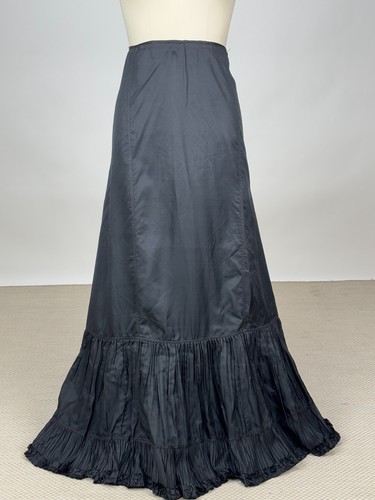Antique Victorian 1890s Black Mourning Silk Ruffle Micro Pleated Skirt AS IS - Picture 2 of 14