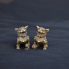 HOT Chinese antique brass pair of lion pendants copper  desktop accessories
