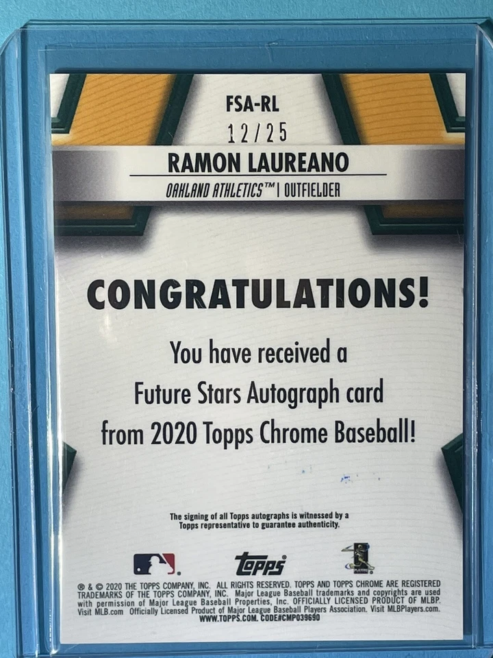 2020 Topps Chrome RAMON LAUREANO AUTO 12/25 Orange Future Stars SSP - A'S - Image 2 of 2