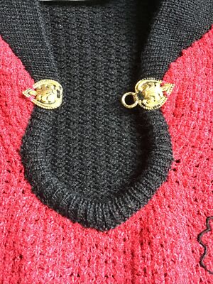Pull Femme Francis Laurent Noir Et Rouge Brodé - Taille 36/S - Laine & Laiton Doré - Occasion Très Bon état