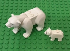Lego 1 City Wildlife Animal Polar Bear And 1 Baby Cub With Black Eyes And Nose