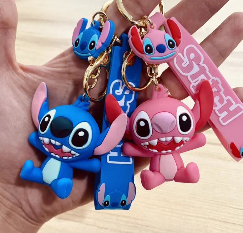 Stitch Disney Keychain Cute Stitch Doll Keychains Kids Cartoon PVC Key  chain Car Keyring Bag Accessories