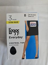 NEW L'eggs 3 Pair Everyday Control Top Sheer Toe Pantyhose  B Jet BLACK