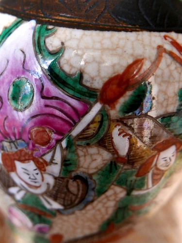 Antique Japanese Warriors Meiji crackle vase with base mark 12" Circa 1900 - Picture 17 of 23