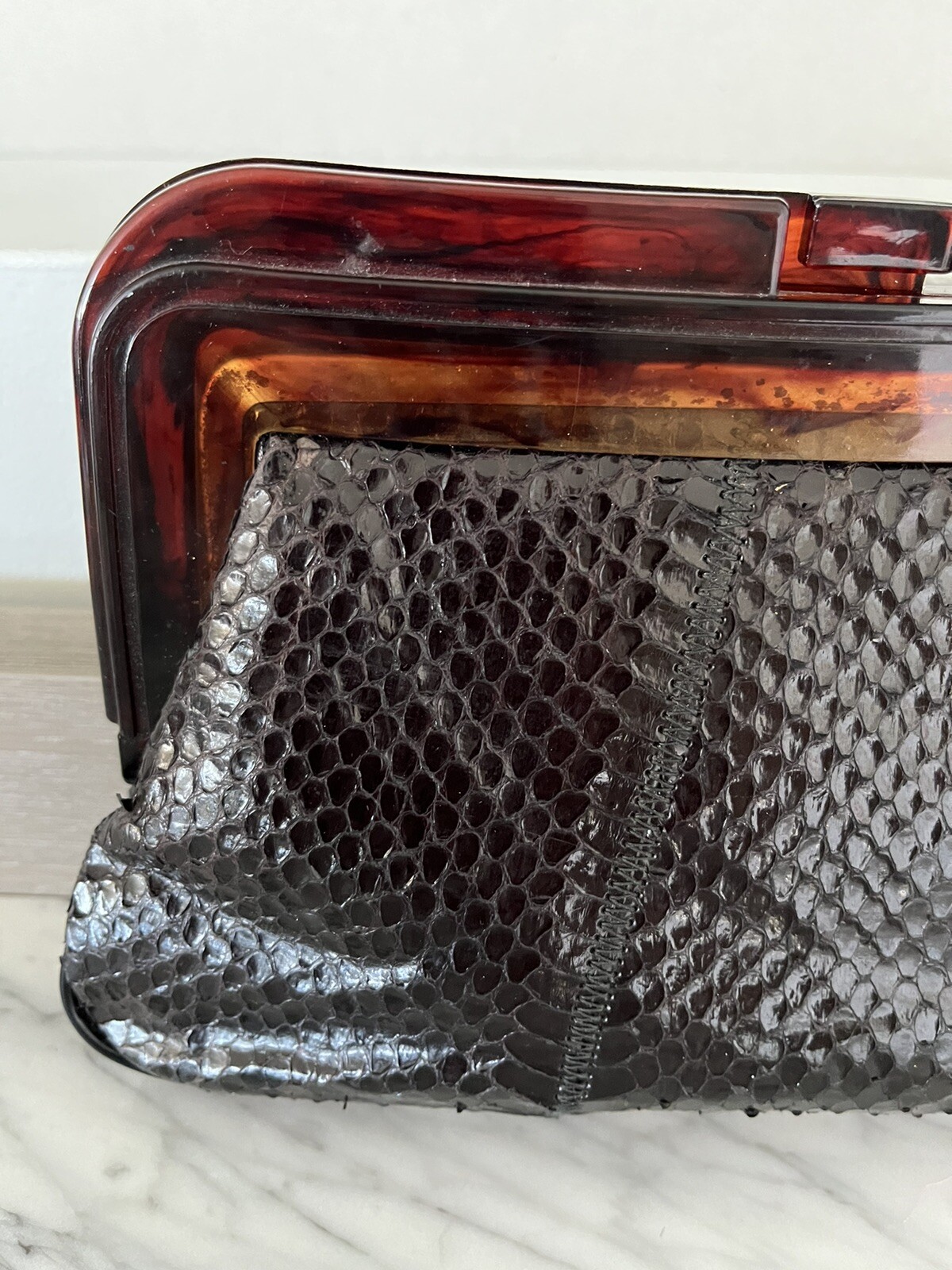 Margolm Black Python Snakeskin Tortoise Bakelite … - image 2