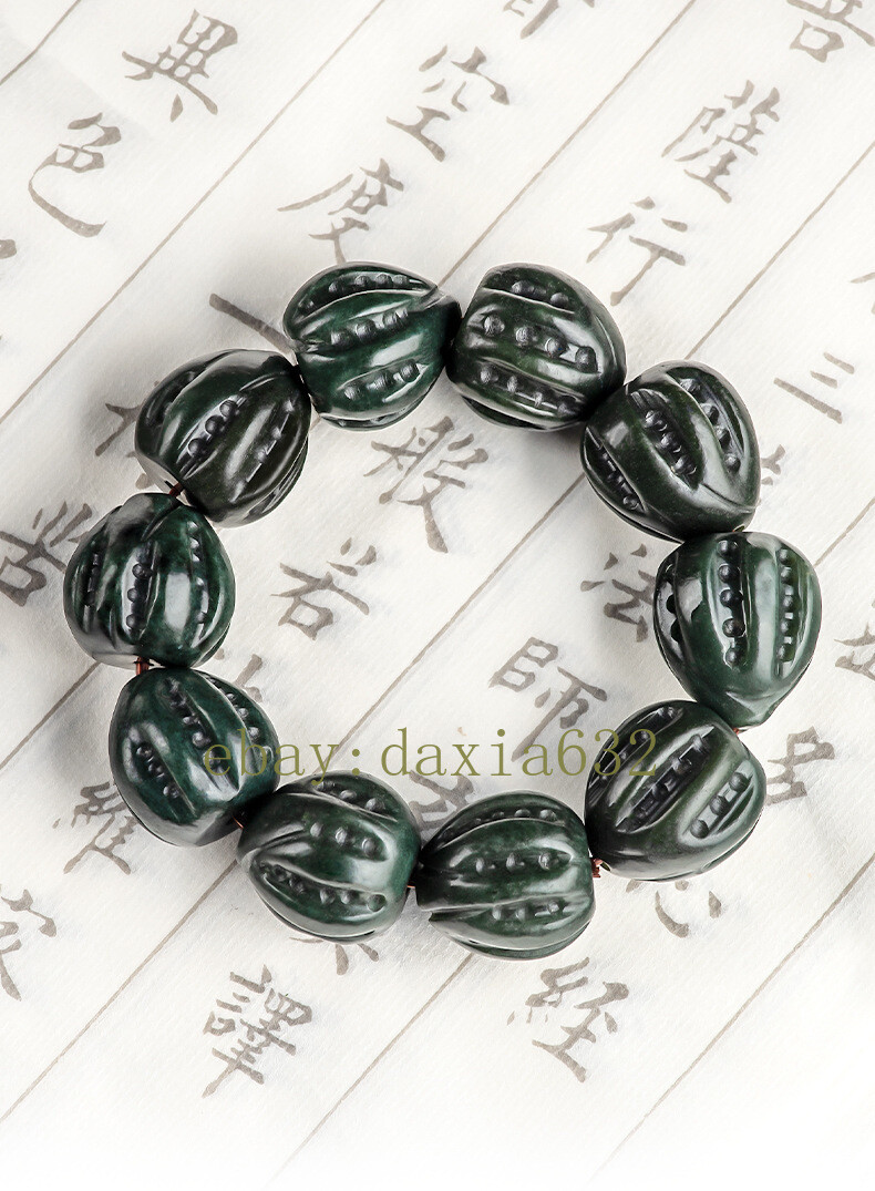 Certificate natural Hetian jade ink jade play walnut jade bracelet