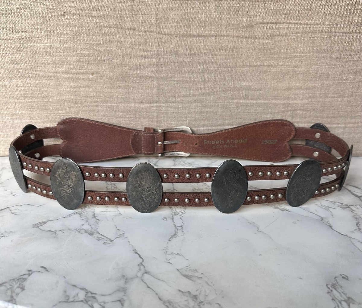 Streets Ahead Brown Leather Silver Stud Embossed Concho  display picture 2
