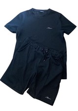 Boohoo Official Mens T-Shirt Shorts Tracksuit Set Summer Black Corduroy Size XL