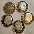Lot of (5) Roosevelt Silver Dimes: (2) 2013-S, (2) 2014-S, (1) 2017-S 90% Coins