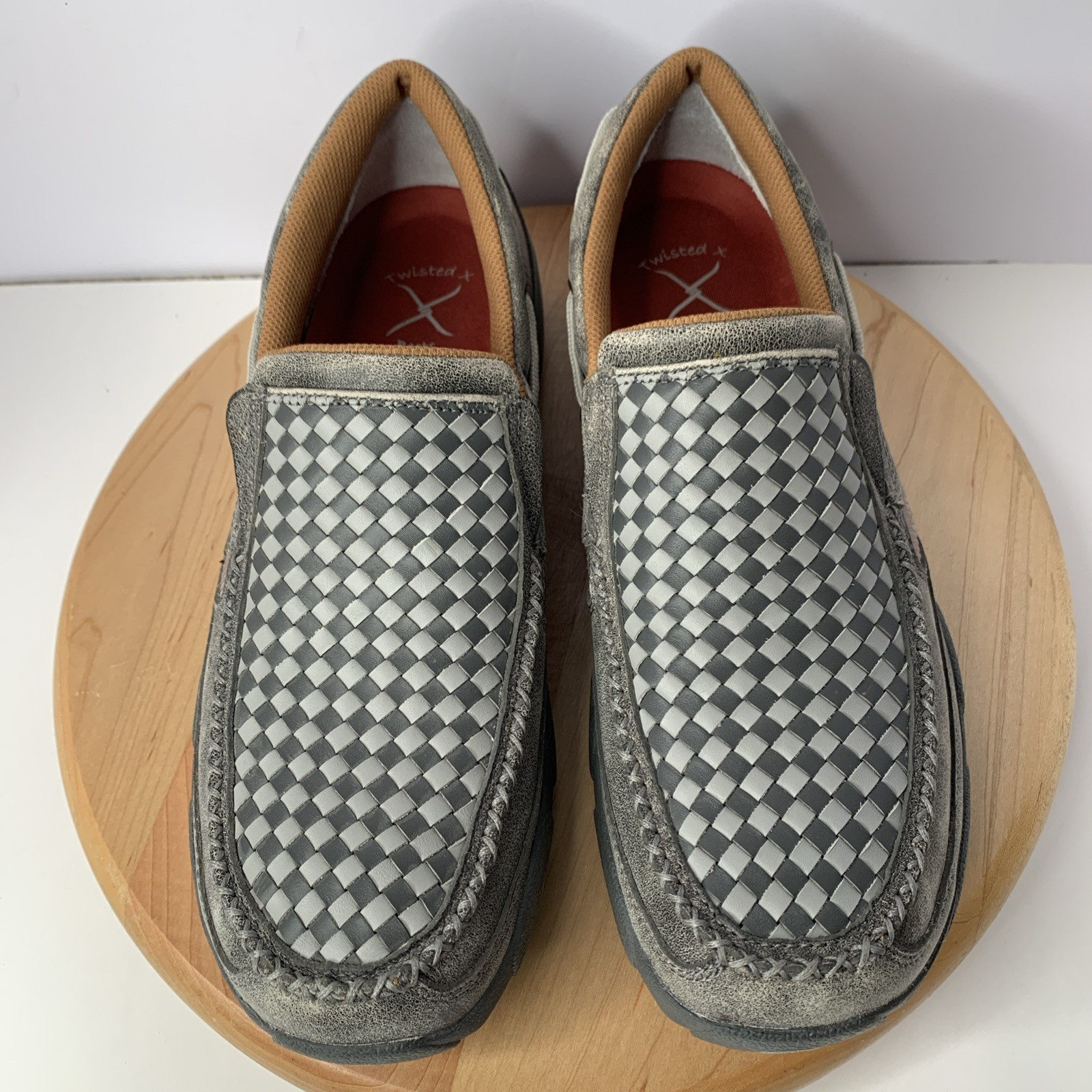 Twisted X Mens 10.5M Slip On Driving Loafers Moccasins Gray Woven Leather Upper
