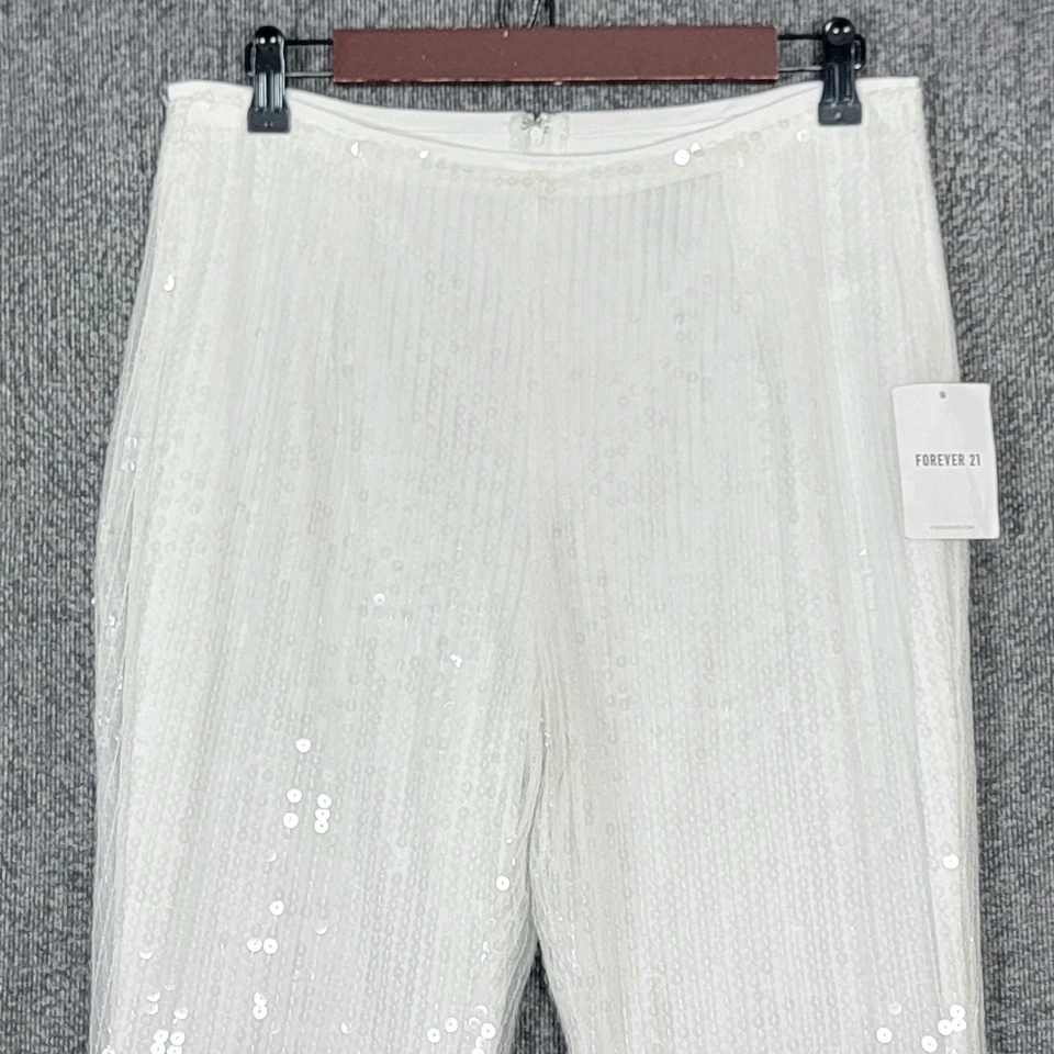 Pantalones Forever 21 para mujer grandes blancos con lentejuelas acampanados discoteca fiesta vacaciones 30x32 Foto 2 de 4