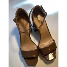 Drag Madden Girl Brown Patent Leather Ankle Strap Block Heel Sandals Size 10