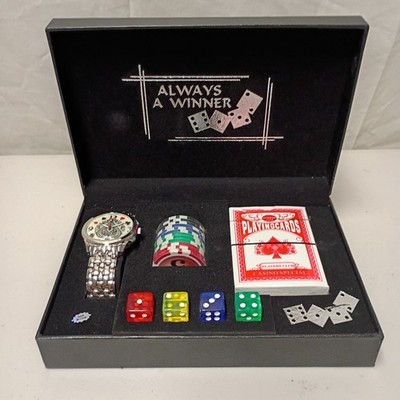 Casino Gift Set Playing Cards, Dice, Chips And Watch. Always A Winner Never Used