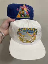 DS Lot of 2 Camel Joe Cool 1991 Trucker SnapBack Hats White Blue Pool Beach VTG
