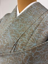 Rare Small Pattern Kimono Blue Floral Silk 158cm Japan