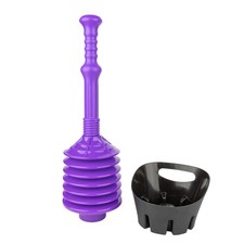 Purple Bellows Accordion Toilet Plunger with Black Storage Tray
