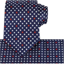 Blue Stars Silk Tie Set Patriotic Ties US Flag Necktie  Pocket Square