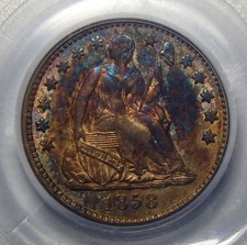 1858 NGC AU58 SEATED LIBERTY HALF DIME