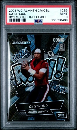 8489 CJ Stroud 2023 Wild Card Alumination Comix Black Label Blue /18 PSA 9