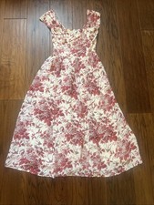 Women’s Reformation Toile De Jouy Red/ White Floral Motif  Midi Dress Size 2