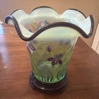 Fenton Designer Showcase Series Hand Painted Iris Vase with stand