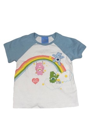 Care Bears Girls Raglan Graphic Tee Shirt Rainbow Blue White Top Size XS 4/5