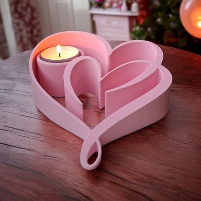 Valentinstag   Zwei Herzen, Ein Leuchten Teelichthalter 3D gedruckt