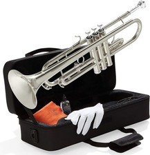Mendini Bb Trumpet for Kids  Adults w/Case, Cloth, Oil  Glove, B Flat - Nickel