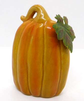 Tii Collections Ceramic Pumpkin Metal Leaf Stem Autumn Thanksgiving Decor 6 Inch
