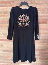 LOFT Midi Dress Size 0P Floral Embroidered Black