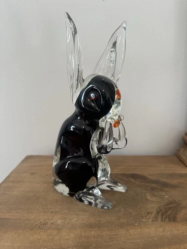 Vtg Murano Italy Amethyst Art Glass Long Ear Rabbit 9”T.  Has Sticker