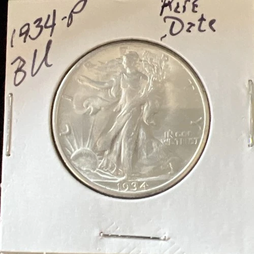 1934P 50c Walking Liberty Silver Half Dollar - Original BU+