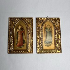 Vintage Florentine Religious Wall Plaques Gold Gilt Wood Fra Angelico 4.6”