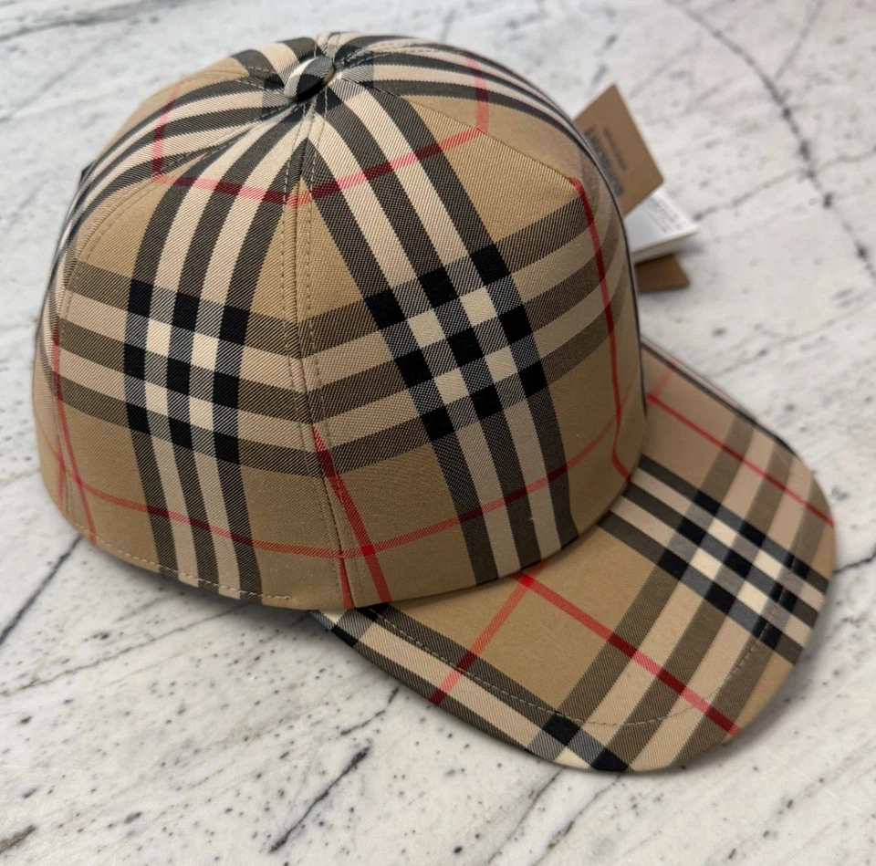 Gorra a cuadros de algodón Burberry, beige archivo, grande Foto 2 de 4
