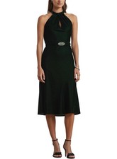 Lauren Ralph Lauren Womens Belted Velvet Halter Dress 14 Emerald Green NWT $265